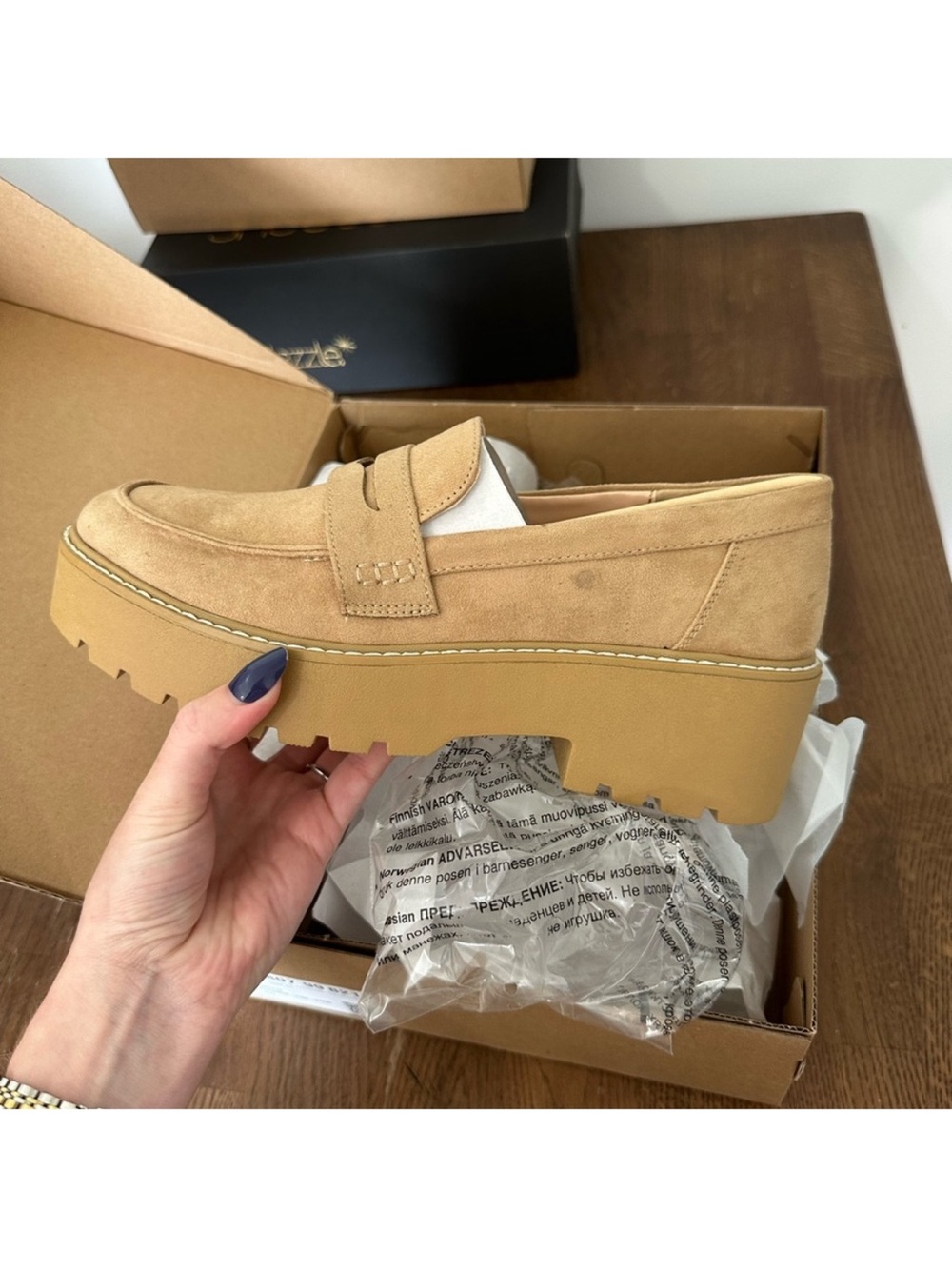 JUST FAB  Suede Penny Loafers in Camel 9.5-10